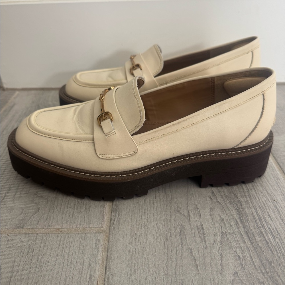 Cream Loafers with Gold Buckle